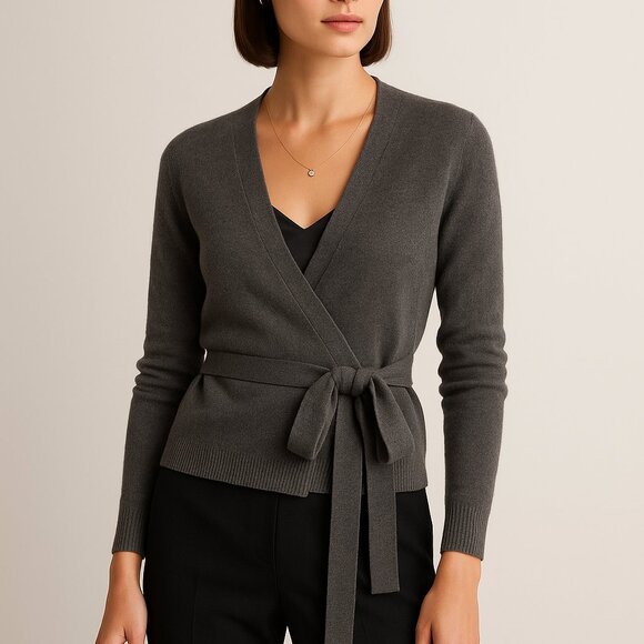 Polo Ralph Lauren Cashmere Wrap Belted Cardigan Sweater Heather Gray S NWT - Picture 1 of 7